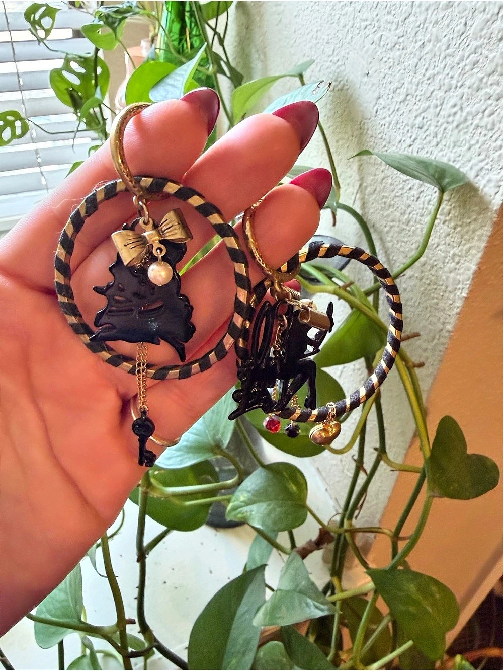 Betsey Johnson Striped Black & Gold vanity girl earrings
